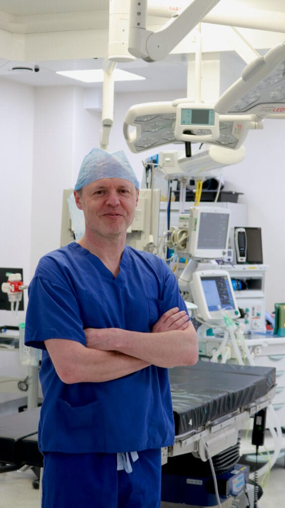 Professor Ernest Schilders, orthopaedic surgeon, in the operating theatre at the Wellington Hospital HCA.